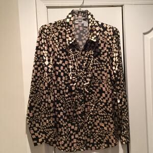Unique spectrum 22w black gold abstract blouse